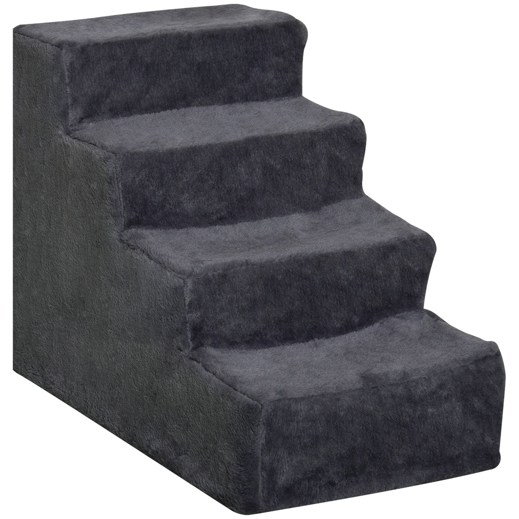 4-Step Dog Stairs with Washable Plush Cover - Pet Steps for High Beds & Sofas, Small Dogs & Cats (Dark Grey)