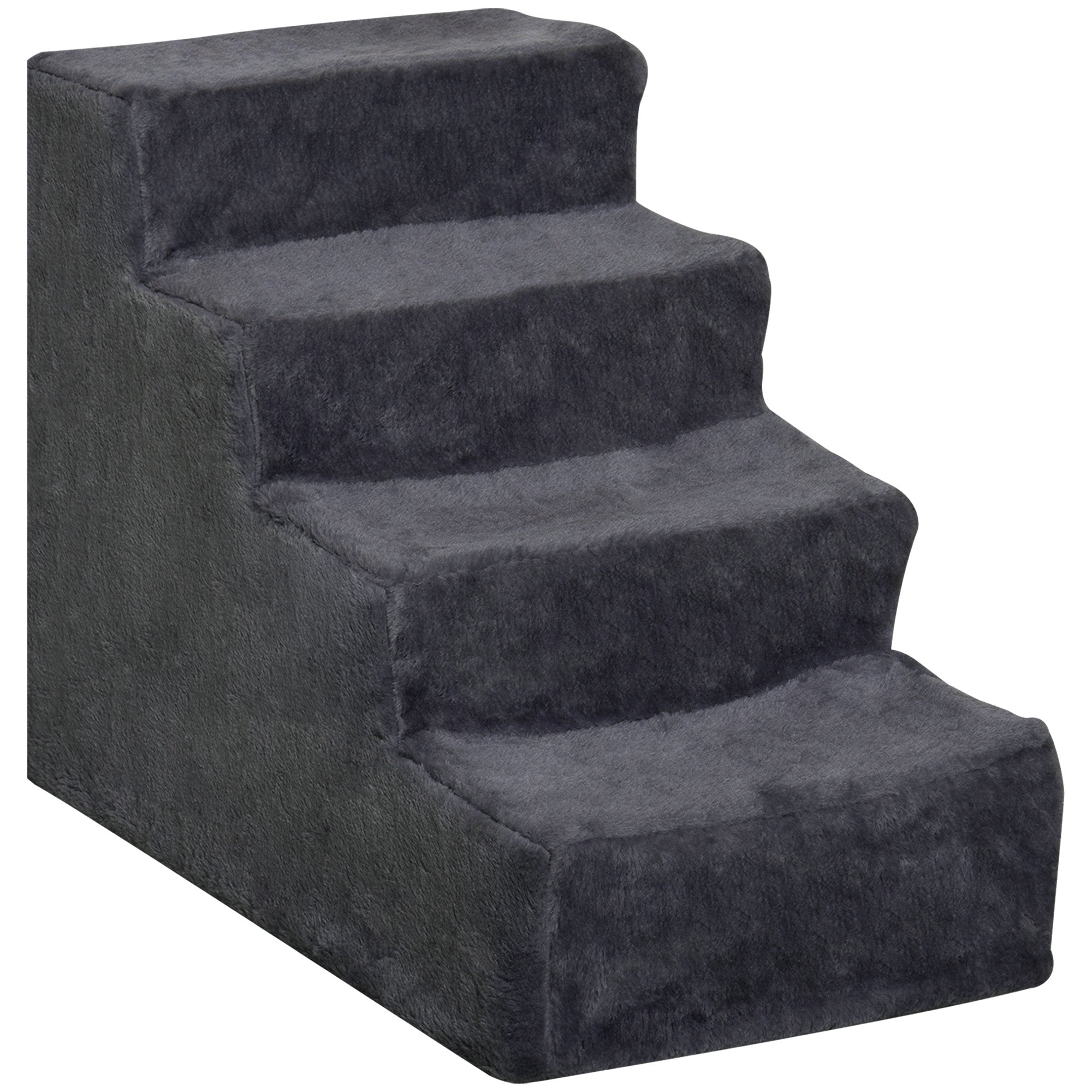 4-Step Dog Stairs with Washable Plush Cover - Pet Steps for High Beds & Sofas, Small Dogs & Cats (Dark Grey)