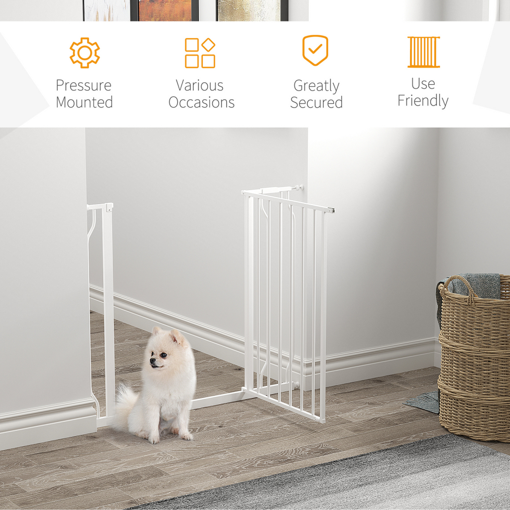 Wide Dog Stair Gate with Door - Pressure Fit, 75-95cm, White