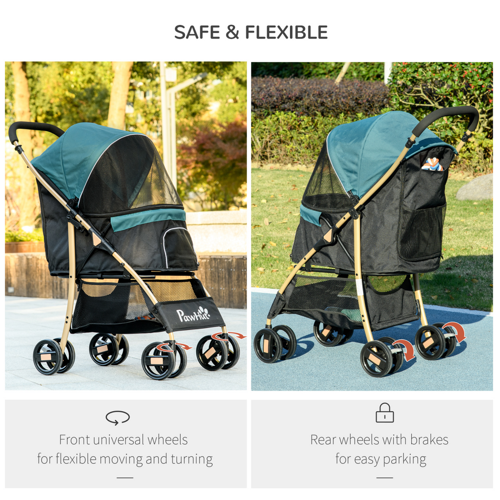 Pet Stroller for XS and S Dogs with Rain Cover - Dark Green