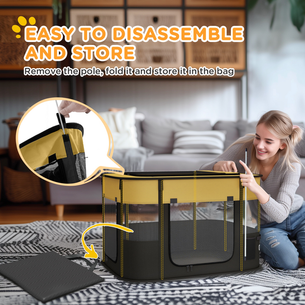 Portable Pet Playpen for Puppies, Rabbits, Kittens and Guinea Pigs - Yellow