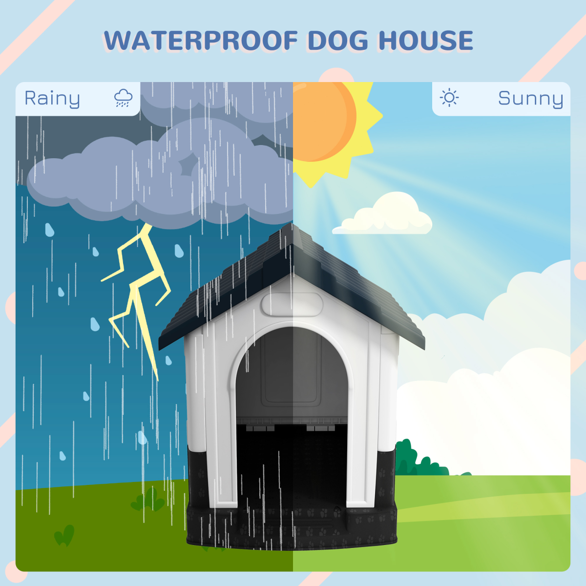 Outdoor Dog Kennel for XS Dogs - Weatherproof Puppy House, Grey