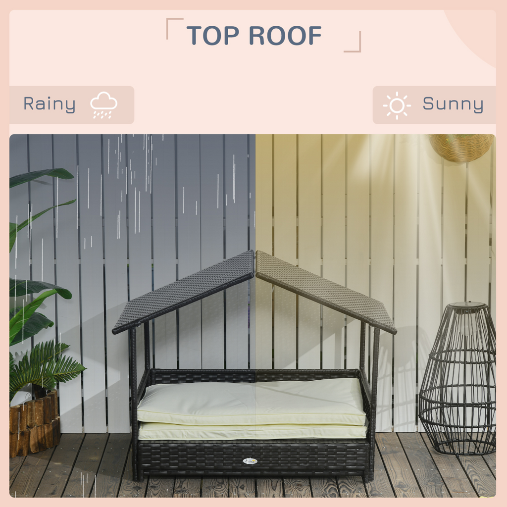 Extendable Rattan Dog House with Water-Resistant Roof and Cushion