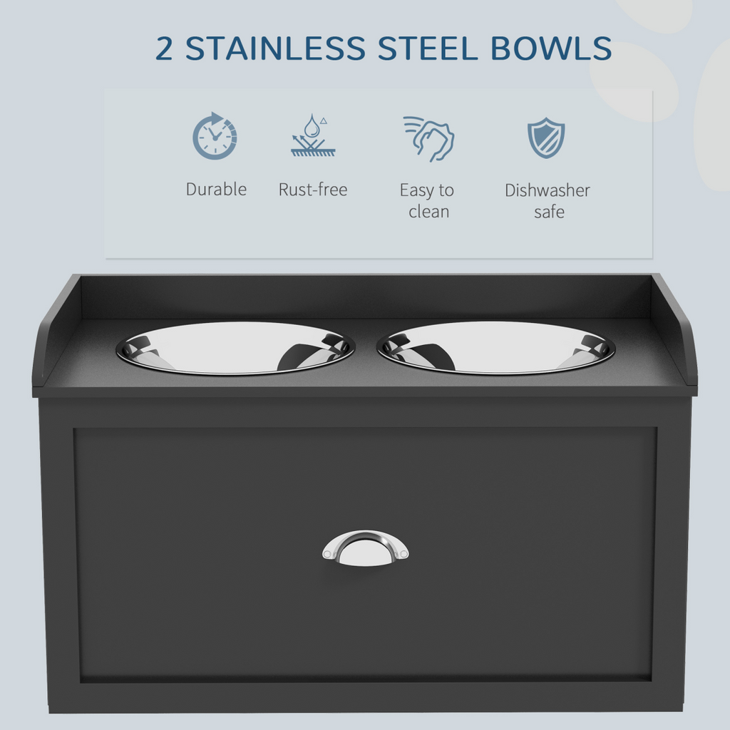 Stainless Steel Raised Dog Bowl Station with 21L Storage Drawer