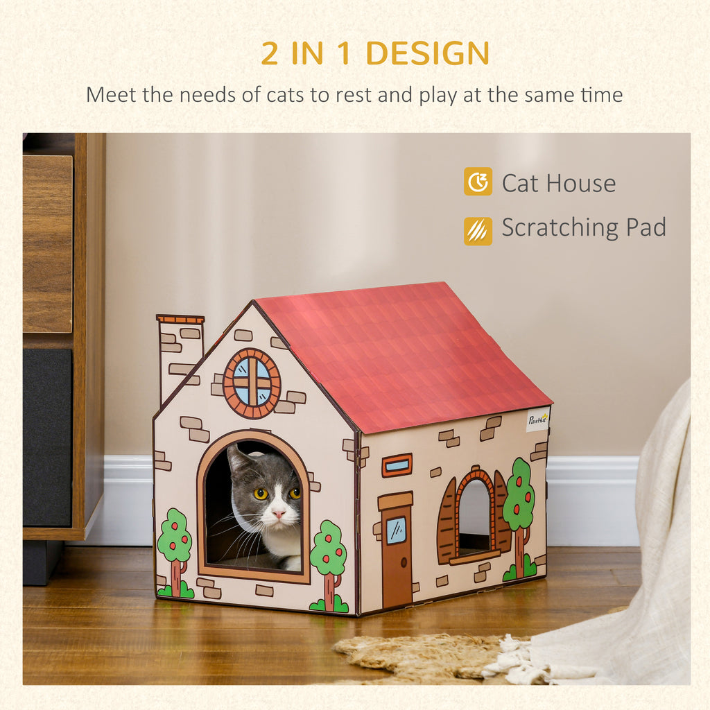 2-in-1 Cat Scratcher House with Catnip - Cardboard Scratching Board & Lounger for Indoor Cats