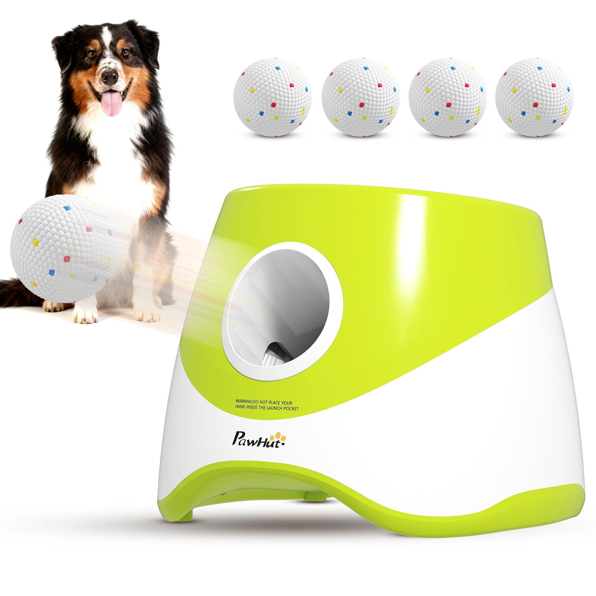 Automatic Dog Ball Launcher with 5 ETPU Tennis Balls, 3 Distance Settings, Green