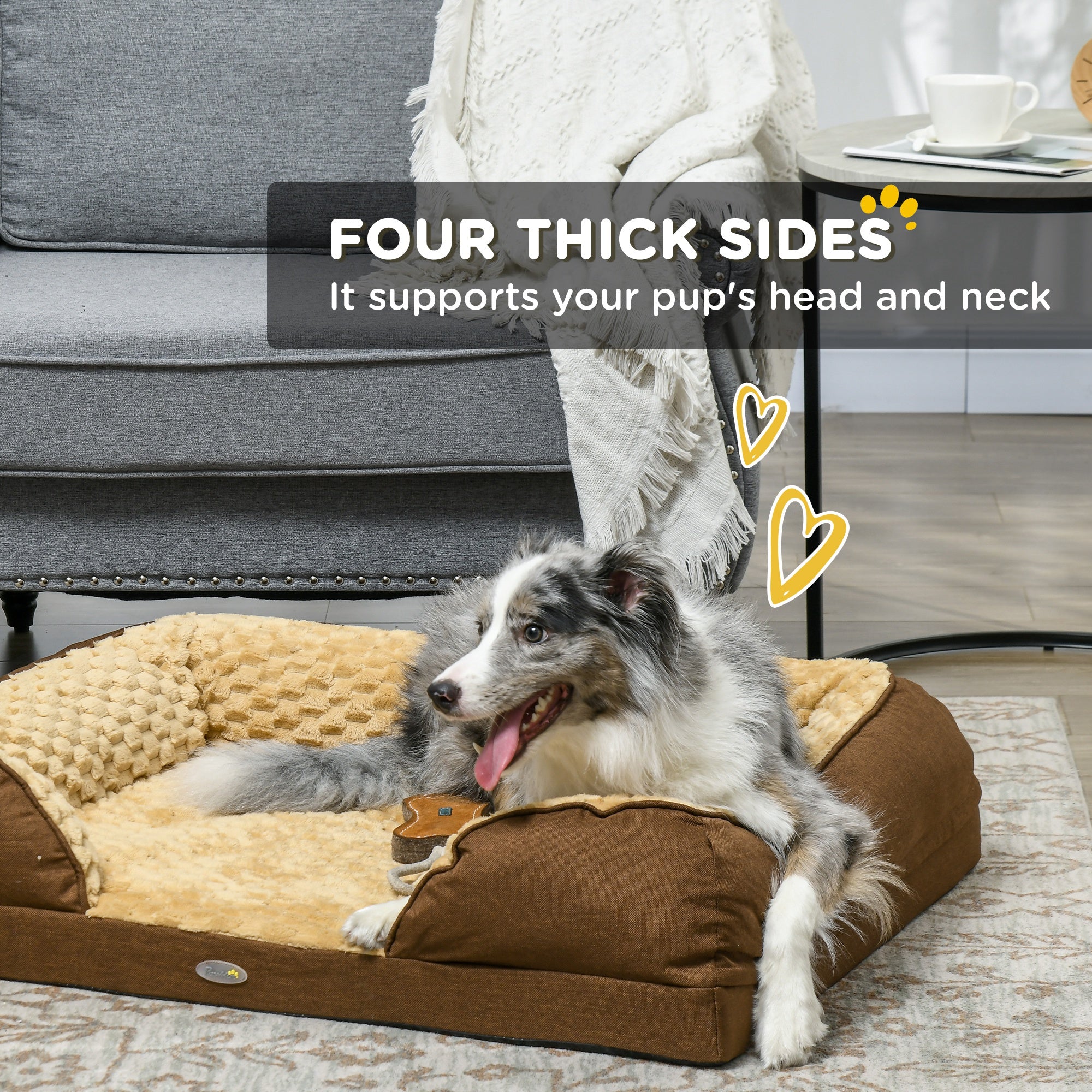 Calming Dog Bed Pet Mattress with Removable Cover, Anti-Slip Bottom, for Medium Dogs, 90L x 69W x 21Hcm - Brown