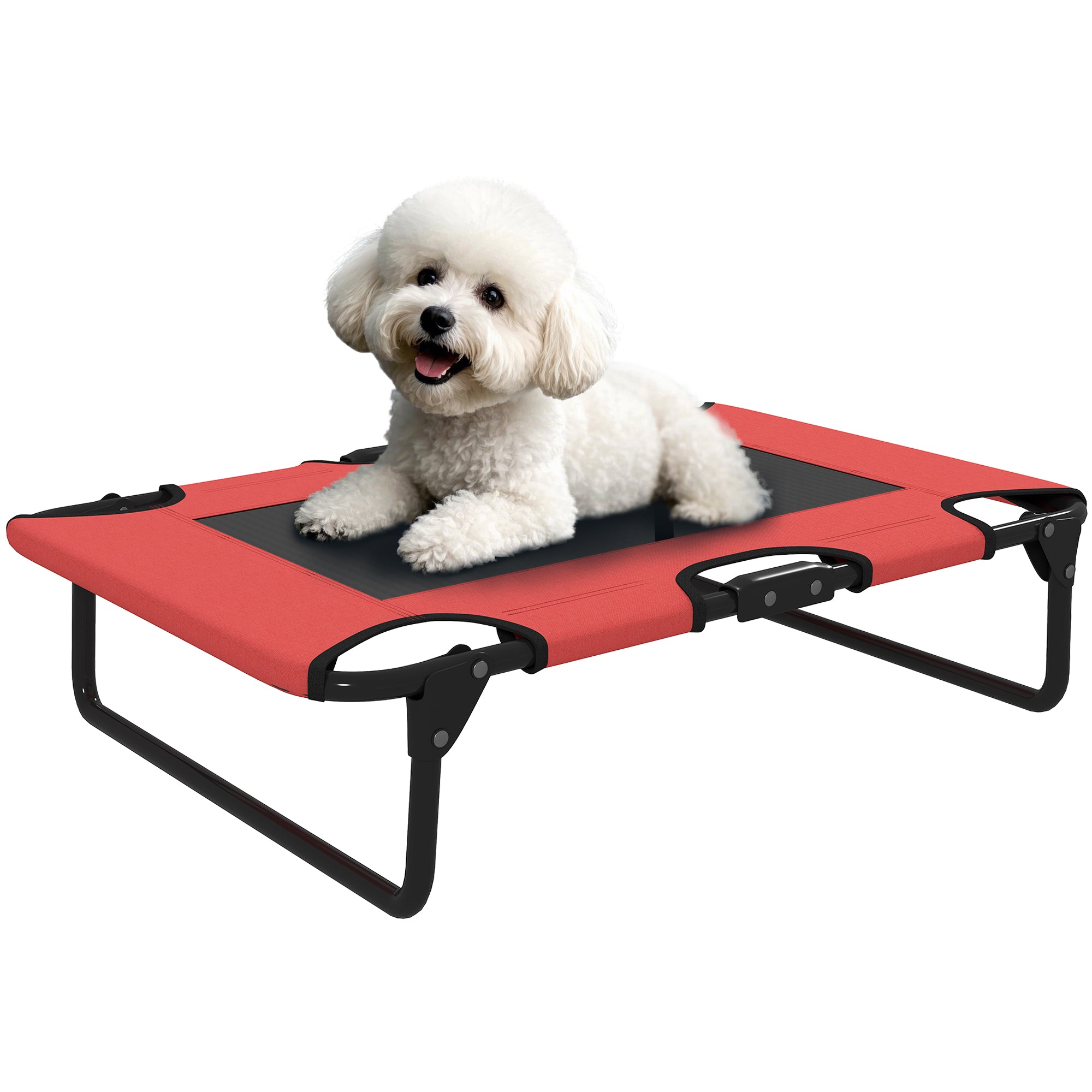 Portable Raised Dog Bed, Elevated Pet Cot with Breathable Mesh for Indoor Outdoor, for Small Medium Dogs, Red