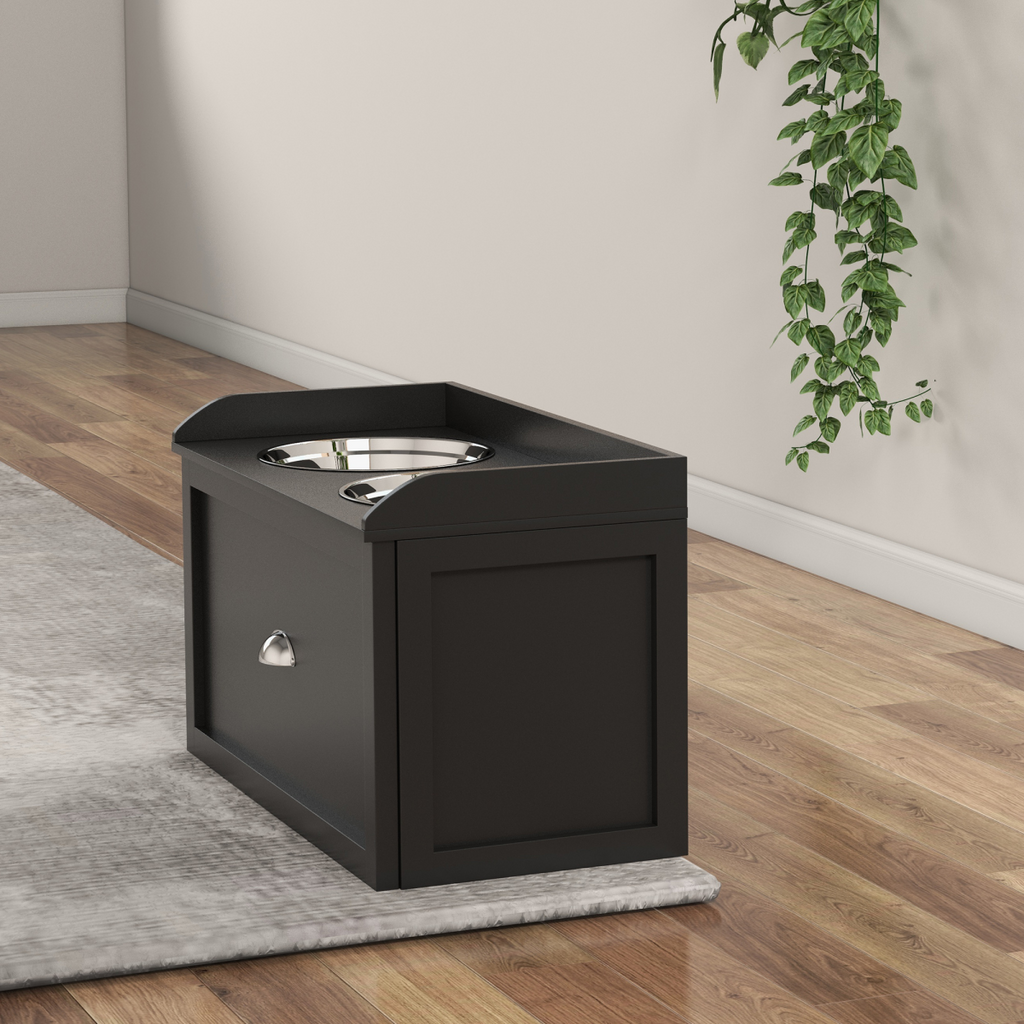 Stainless Steel Raised Dog Bowl Station with 21L Storage Drawer
