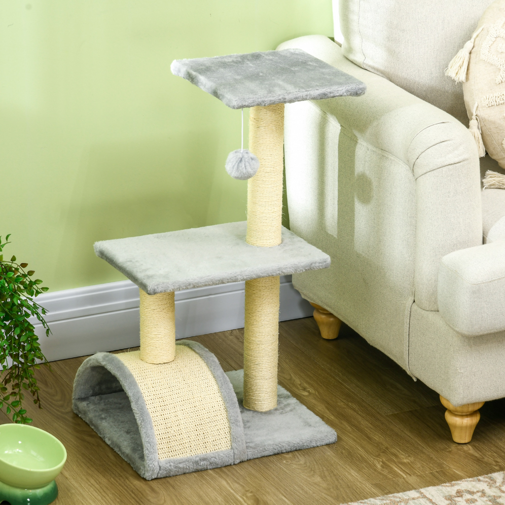 72cm Cat Tree Climbing Tower with Sisal Scratching Post - Light Grey