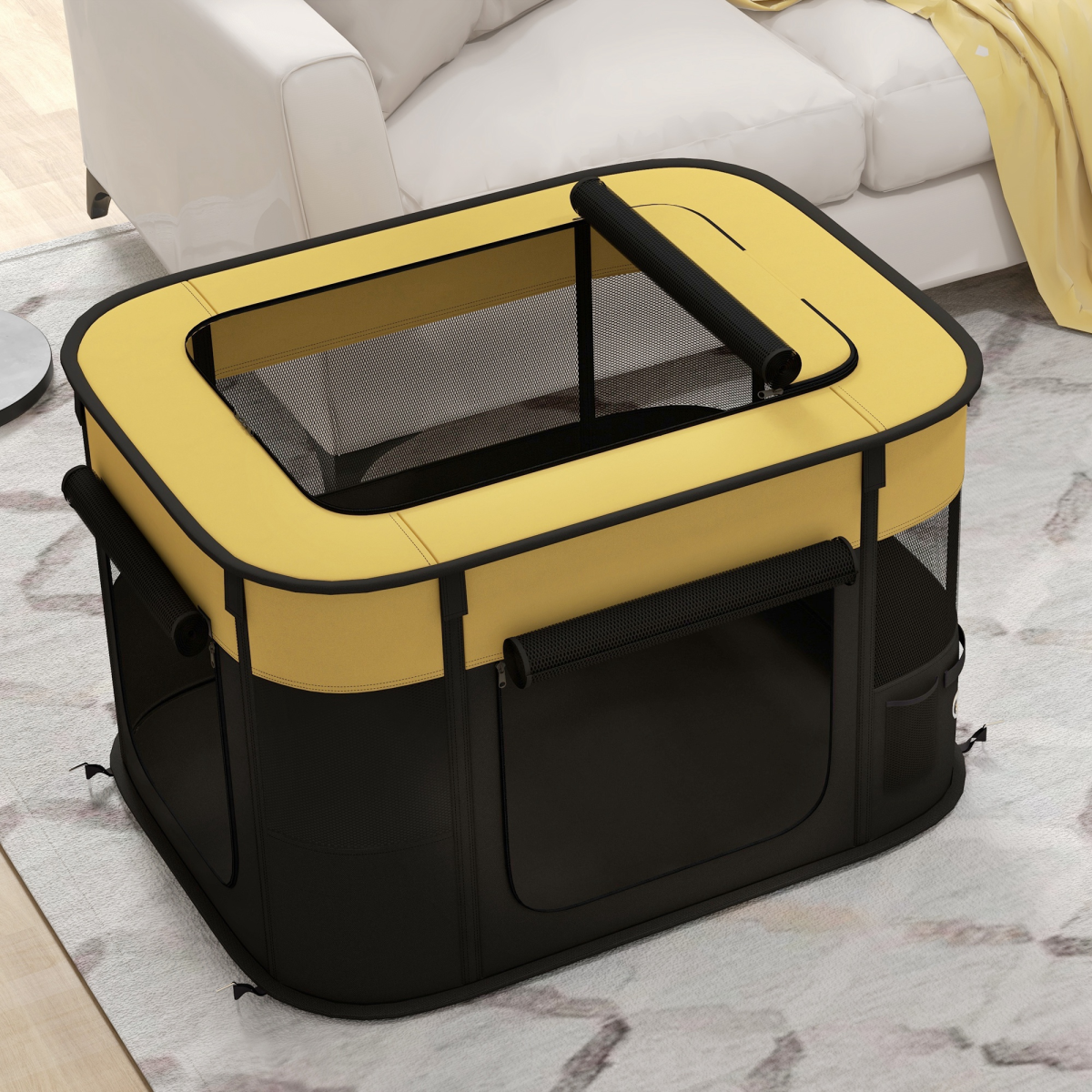 Portable Pet Playpen for Puppies, Rabbits, Kittens and Guinea Pigs - Yellow