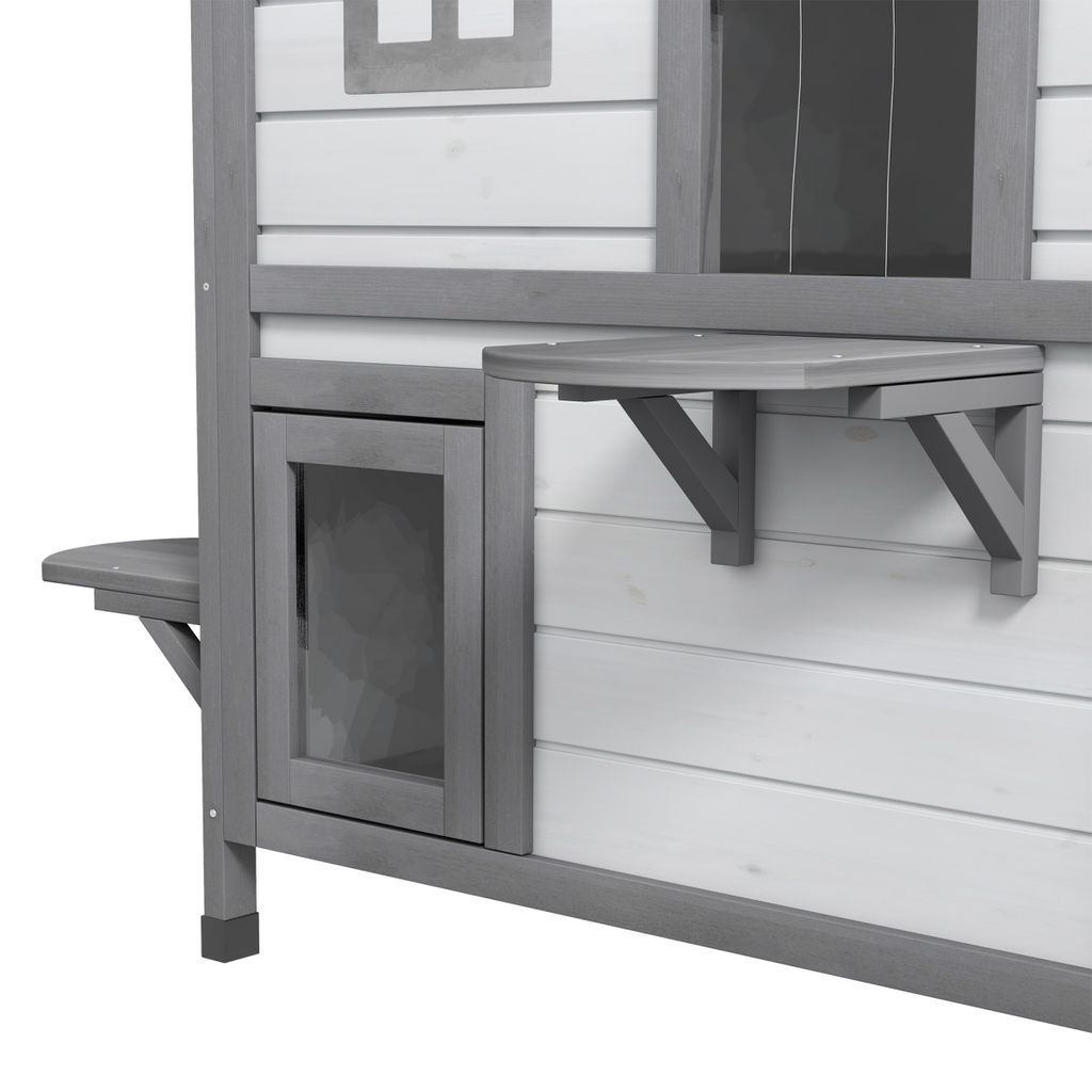 Wooden Cat House with Openable Roof - Indoor and Outdoor Catio Condo, White