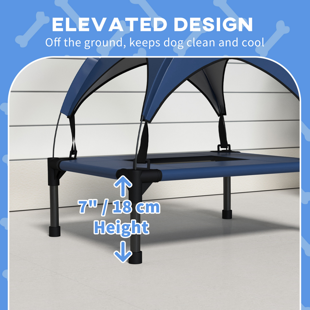 Cooling Raised Dog Bed with Breathable Mesh and Canopy - Dark Blue