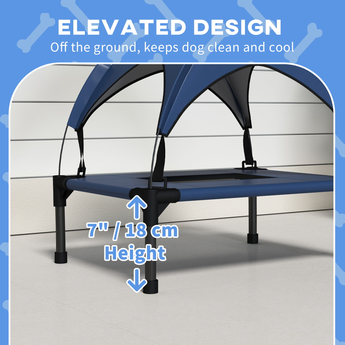 Cooling Raised Dog Bed with Breathable Mesh and Canopy - Dark Blue