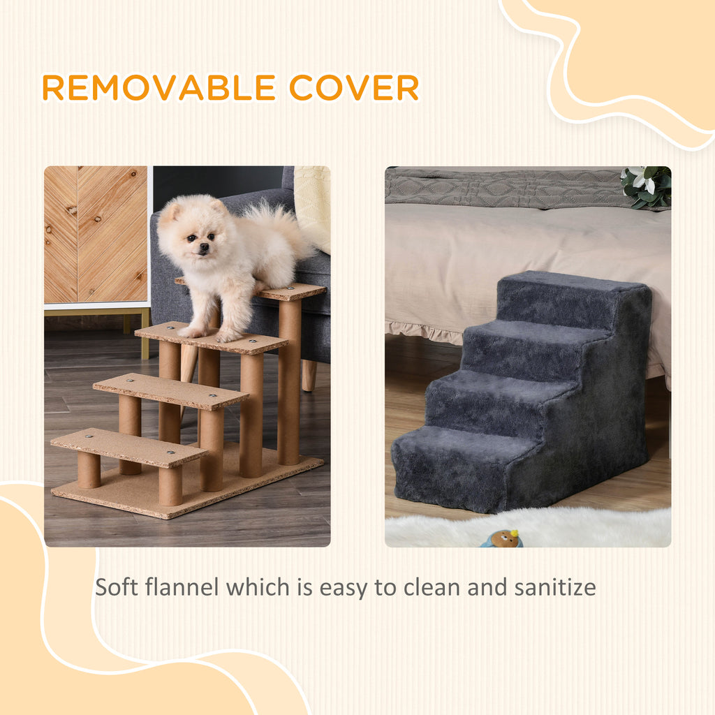 4-Step Dog Stairs with Washable Plush Cover - Pet Steps for High Beds & Sofas, Small Dogs & Cats (Dark Grey)