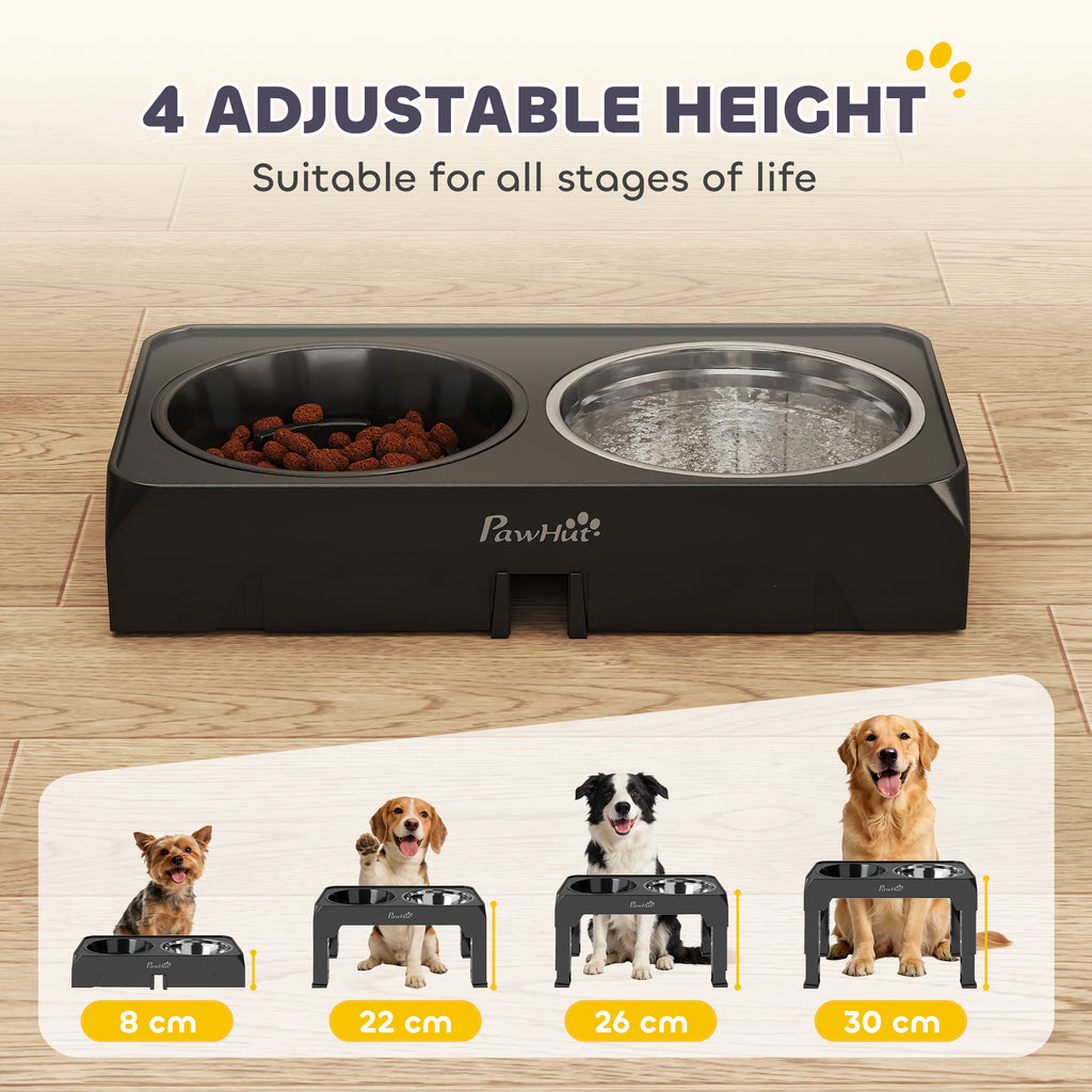 Raised Dog Bowl, Foldable Elevated Dog Bowls with Slow Feeder, 4 Adjustable Heights, for Small Medium Large Breeds