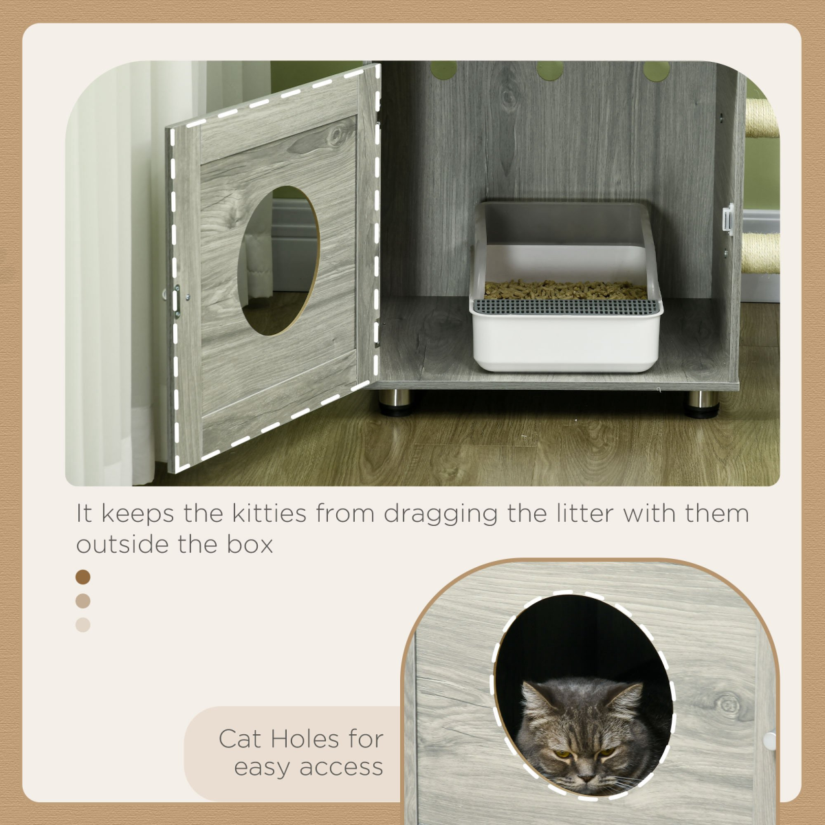 Cat Litter Box Enclosure with Cat House, Bed, Scratching Posts and Platform