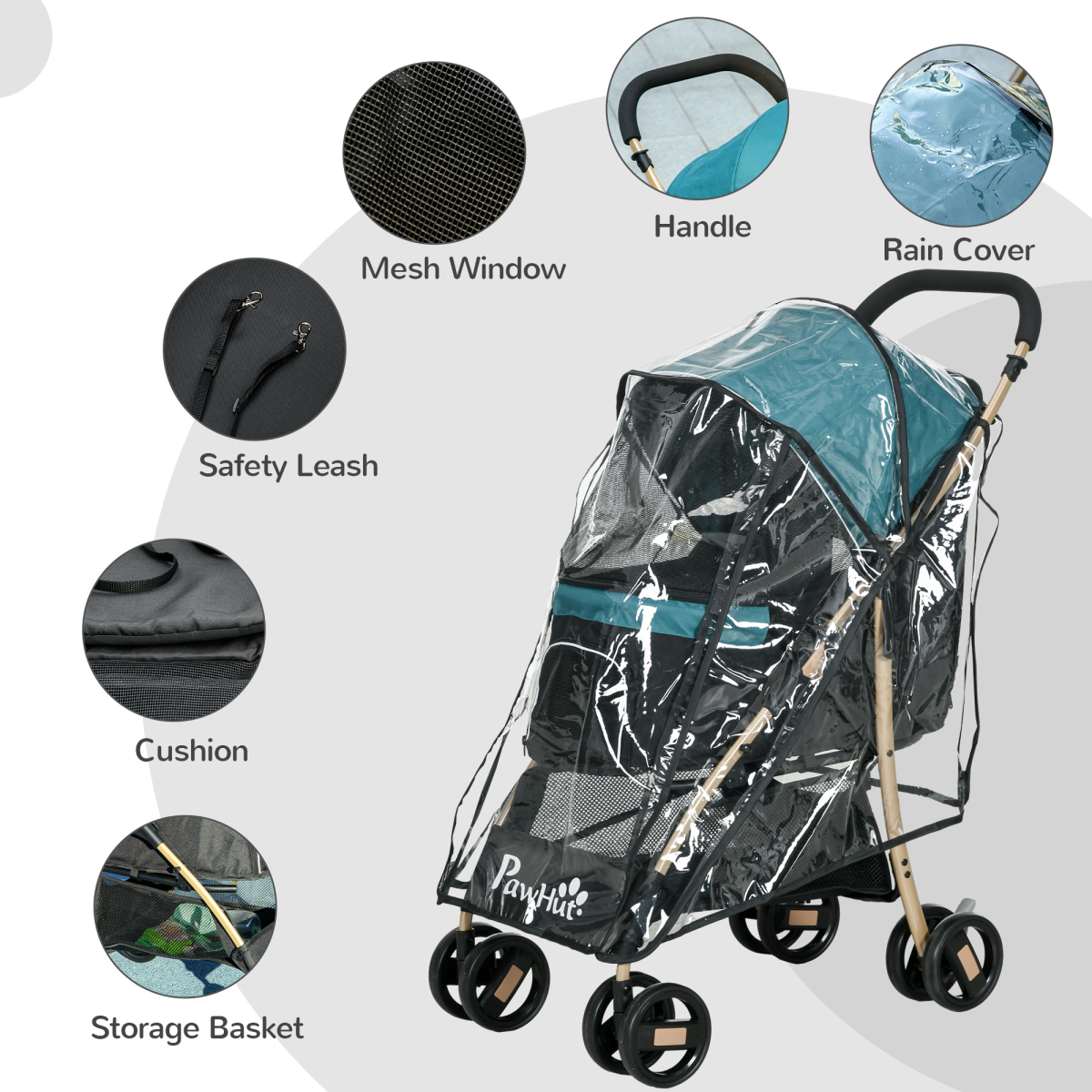 Pet Stroller for XS and S Dogs with Rain Cover - Dark Green