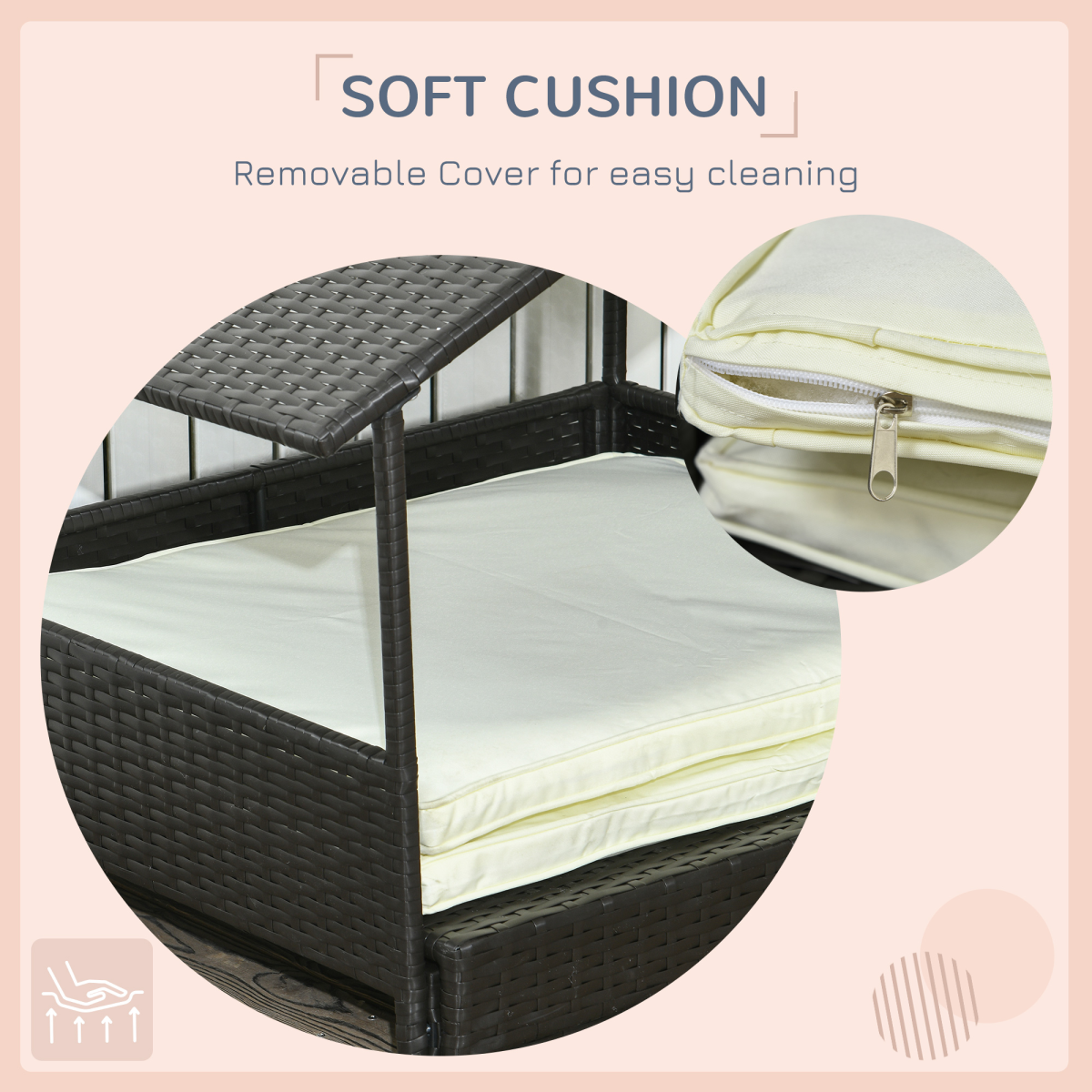 Extendable Rattan Dog House with Water-Resistant Roof and Cushion