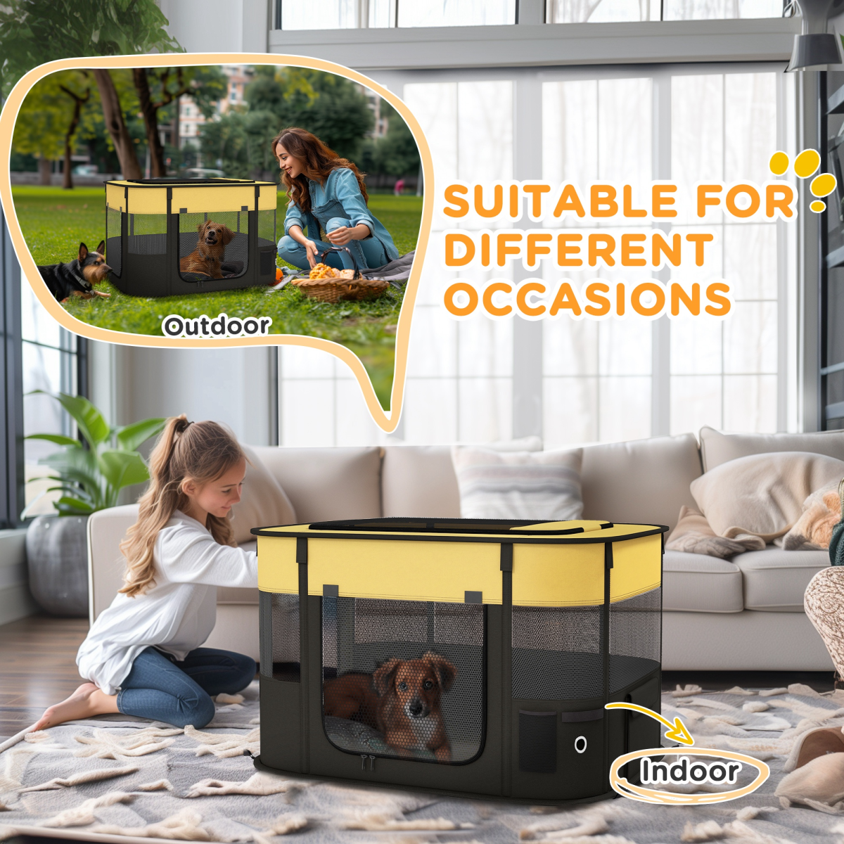 Portable Pet Playpen for Puppies, Rabbits, Kittens and Guinea Pigs - Yellow