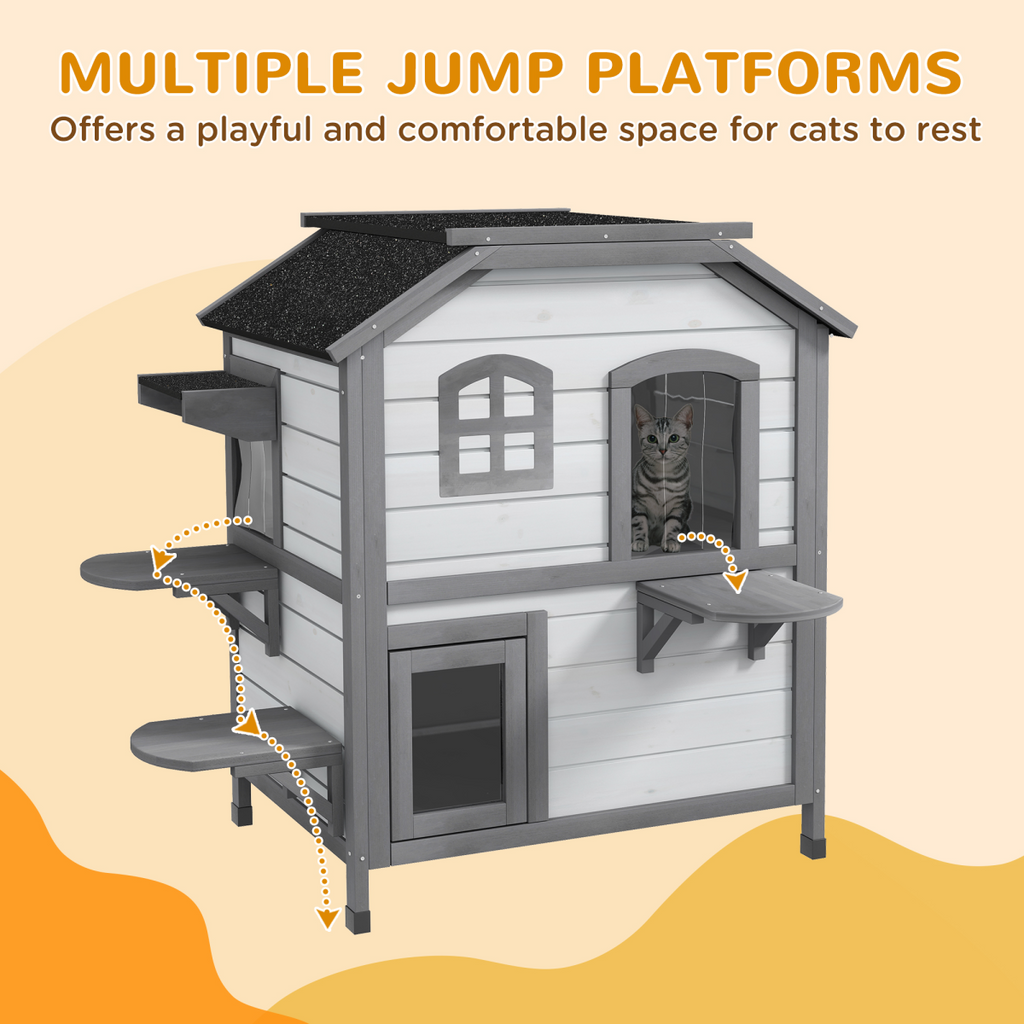 Wooden Cat House with Openable Roof - Indoor and Outdoor Catio Condo, White
