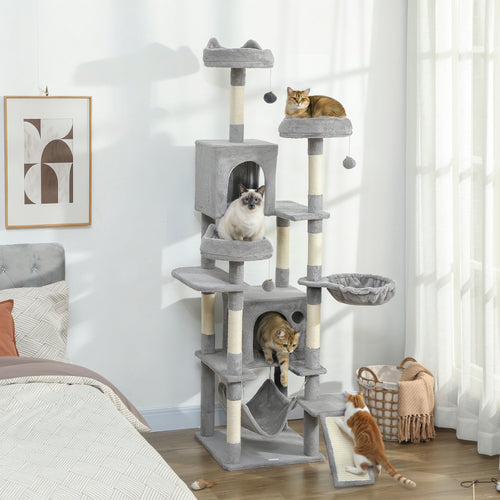 192cm Multi-Level Cat Tree - 8 Posts, 3 Beds, 2 Hammocks