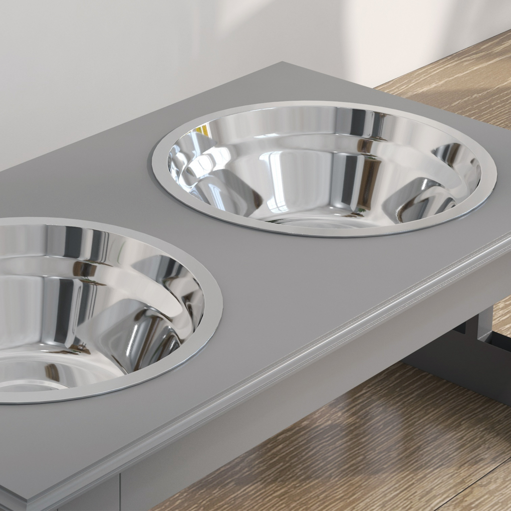 Raised Dog Bowls Feeder - Elevated Stainless Steel Double Bowl Stand, Grey