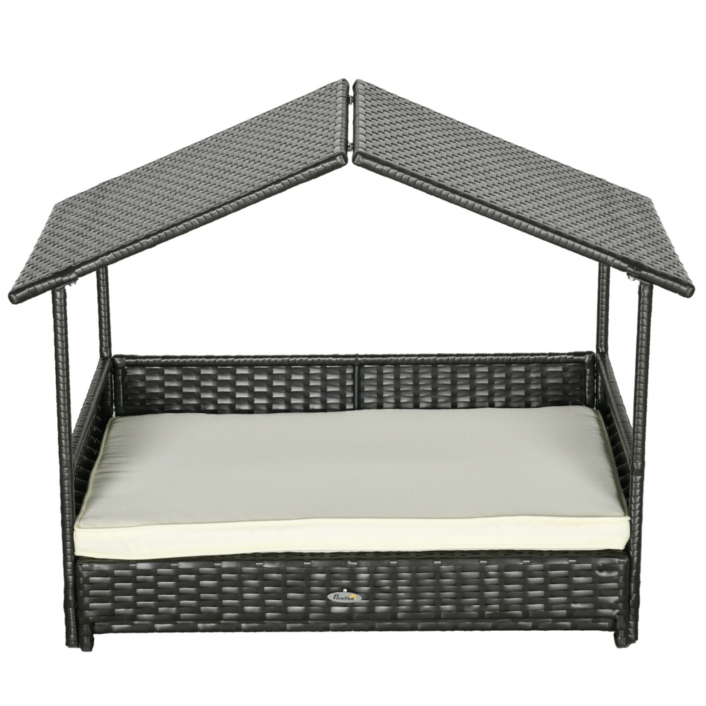 Extendable Rattan Dog House with Water-Resistant Roof and Cushion