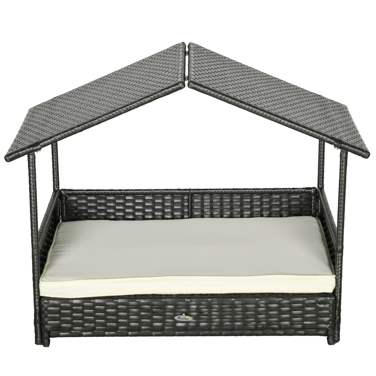 Extendable Rattan Dog House with Water-Resistant Roof and Cushion