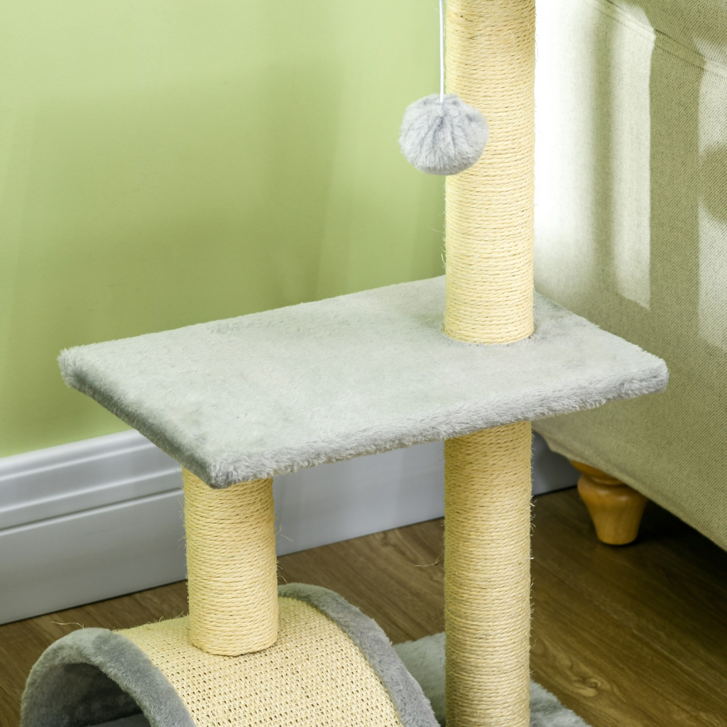 72cm Cat Tree Climbing Tower with Sisal Scratching Post - Light Grey