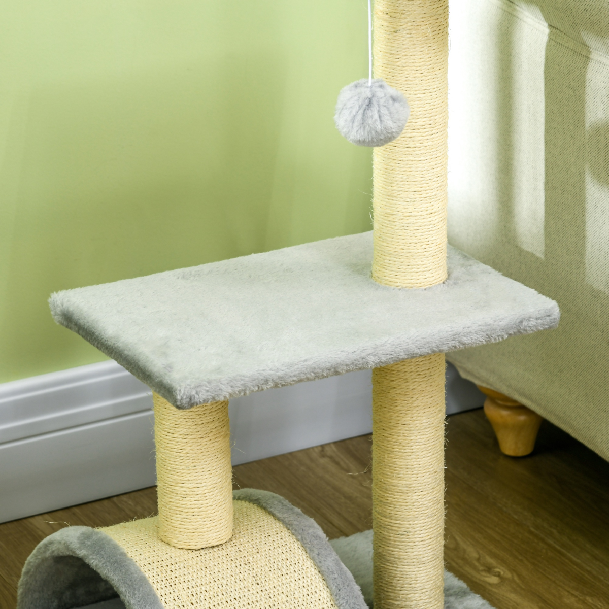 72cm Cat Tree Climbing Tower with Sisal Scratching Post - Light Grey