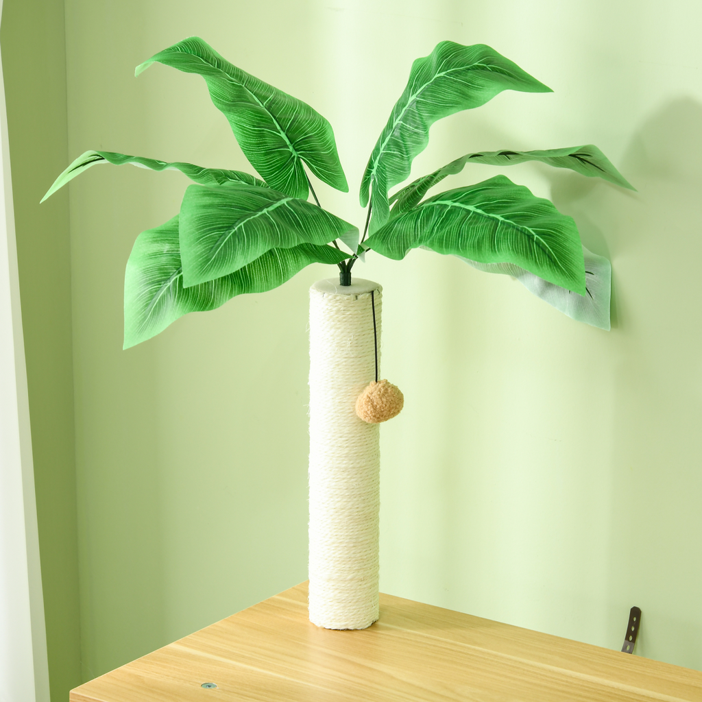2-in-1 Hidden Litter Box and Cat Tree with Green Leaf Design - Oak