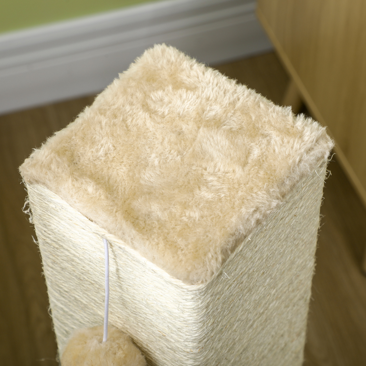 Cat Scratching Post and Climber with Carpet Base and Hanging Toy - Beige