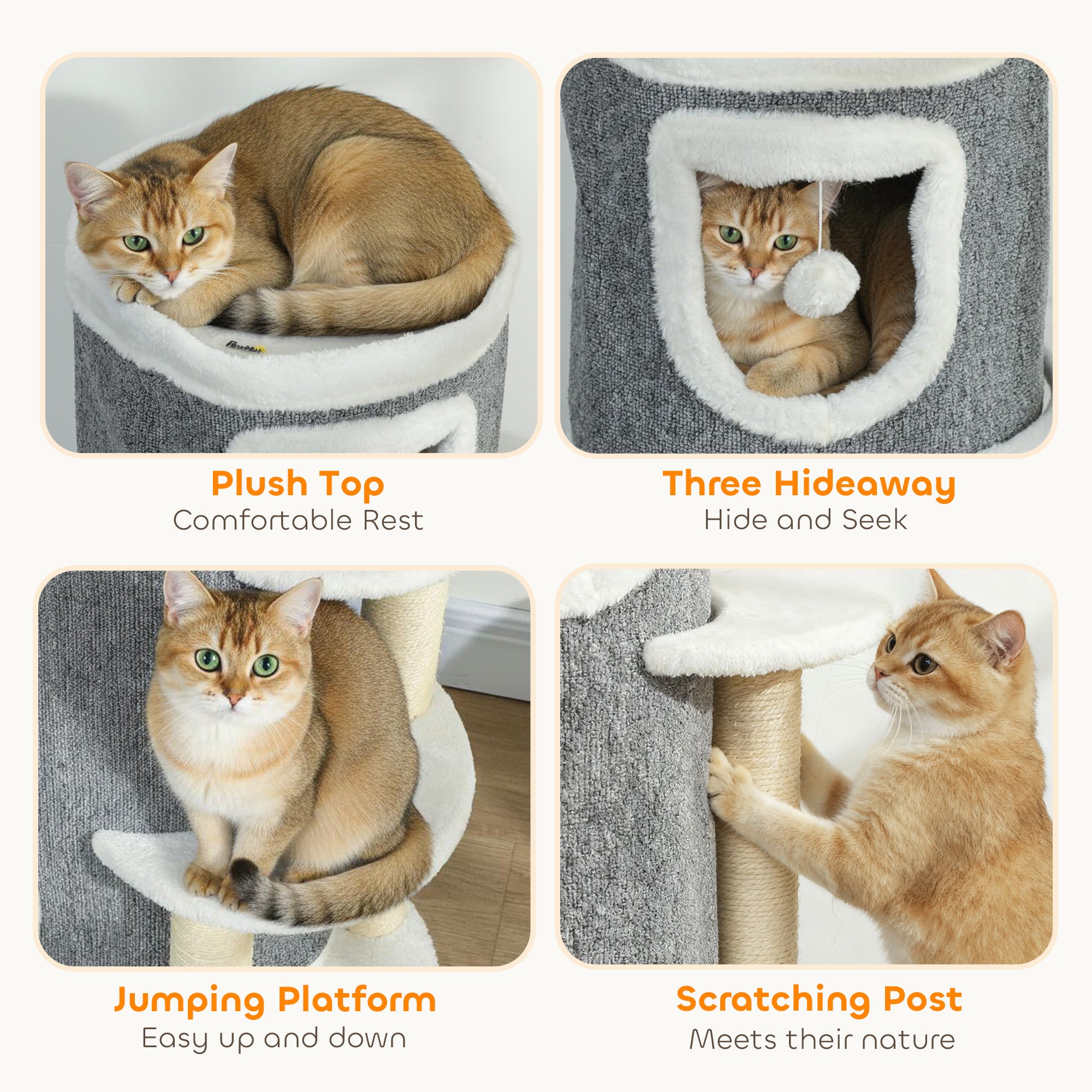 101 cm Cat Tree with Sisal Scratching Posts, 3 Barrel Condos, 3 Platforms, for Indoor Cats to Rest and Play