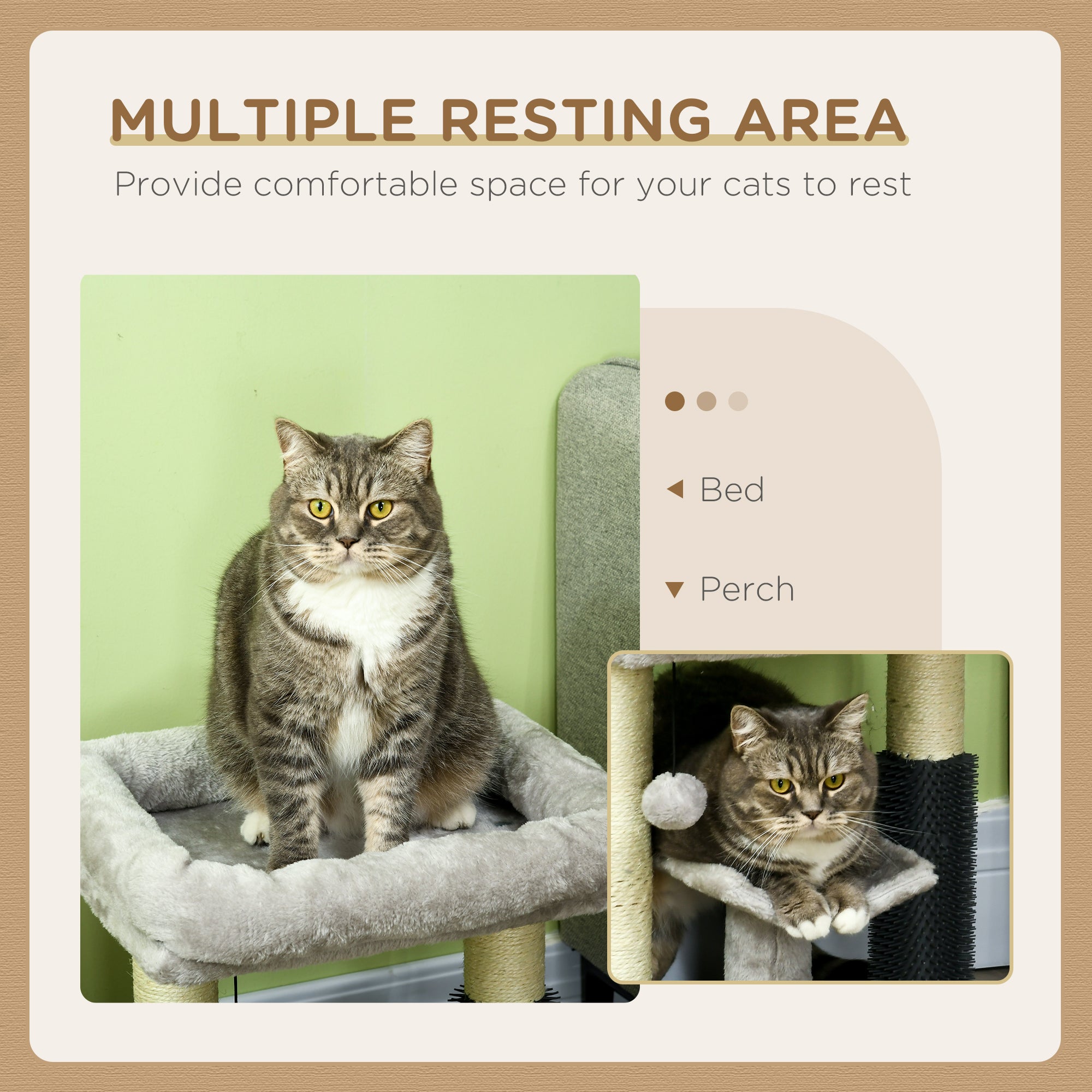 48cm Cat Tree with Scratching Posts, Bed, Perch, Self Groomer, Toy - Grey