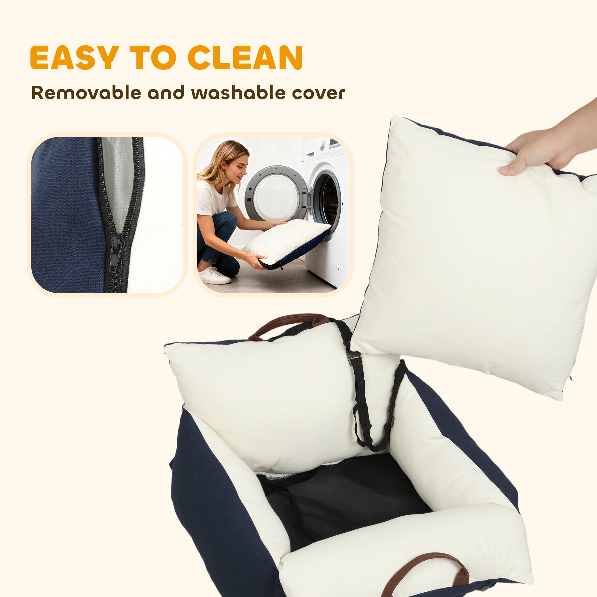 Dog Car Seat, Cosy Pet Car Booster Seat for Small Dogs Under 5kg, Portable Travel Bed with Safety Belts, Navy Blue