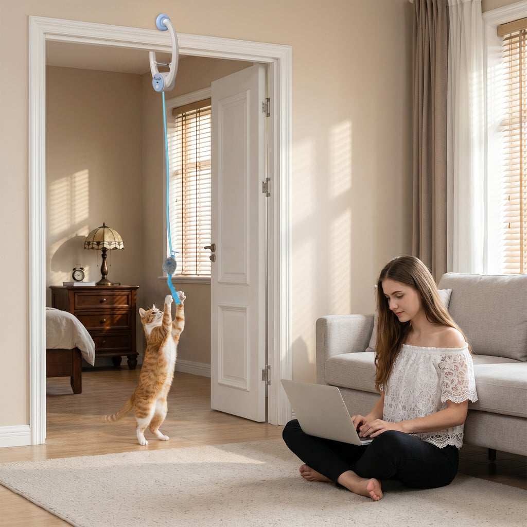 Interactive Cat Toys for Indoor Kittens & Adult, USB Rechargeable Door Hanging Bouncing Mouse Teaser