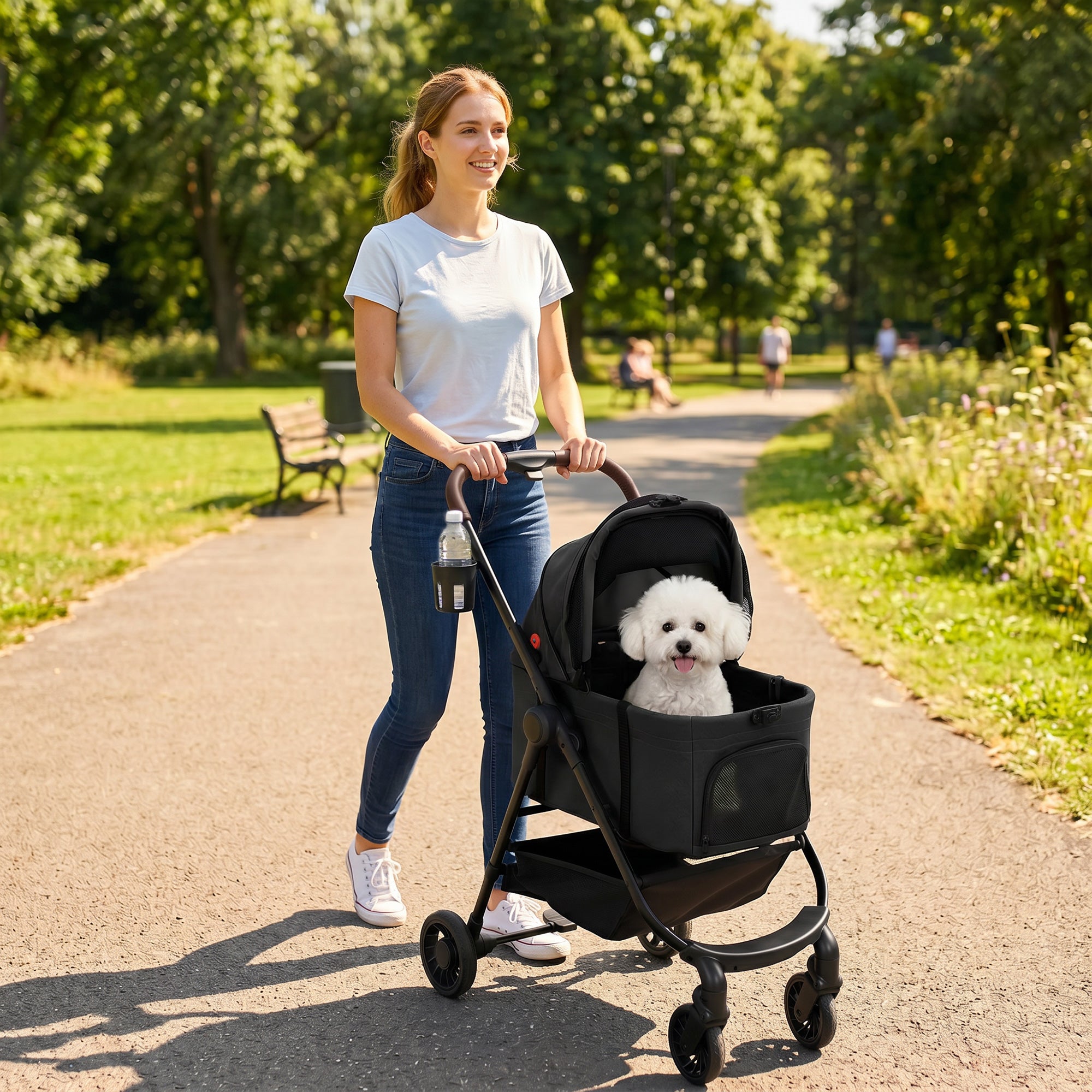 Dog Stroller, 3 in 1 Foldable Pet Stroller for Small Puppy Cat with Detachable Travel Carrier, Storage Basket, Black