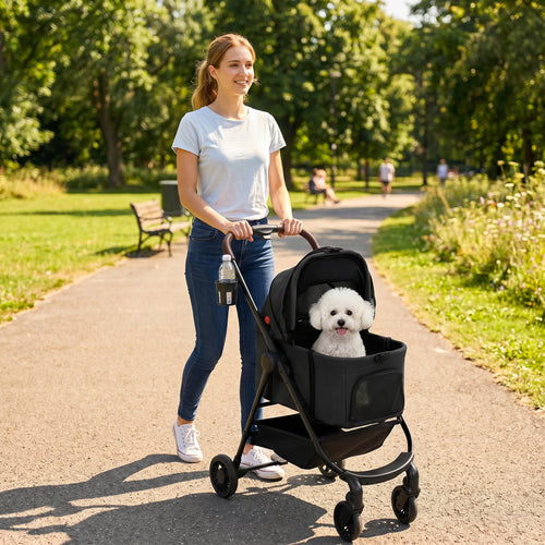 3-in-1 Foldable Pet Stroller with Detachable Carrier, Black