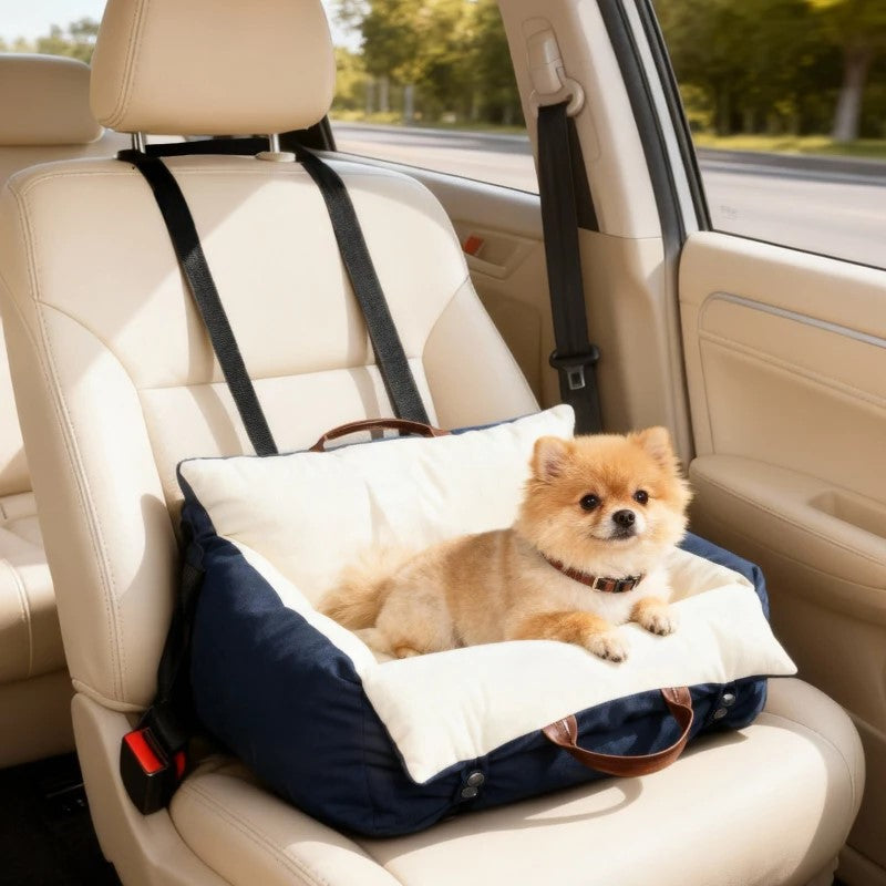 Dog Car Seat, Cosy Pet Car Booster Seat for Small Dogs Under 5kg, Portable Travel Bed with Safety Belts, Navy Blue