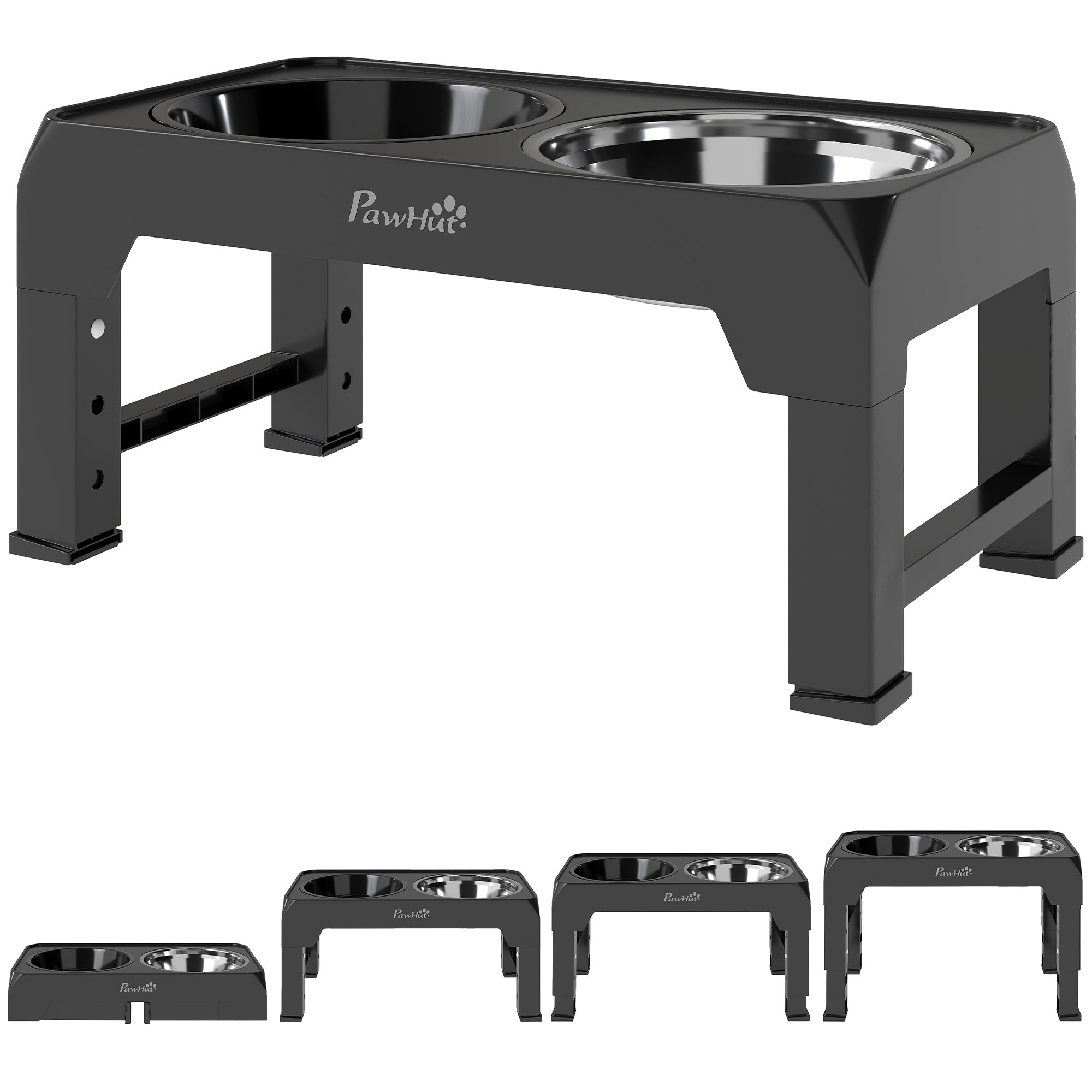 Raised Dog Bowl, Foldable Elevated Dog Bowls with Slow Feeder, 4 Adjustable Heights, for Small Medium Large Breeds
