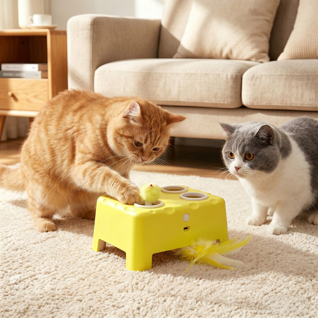 3-in-1 Interactive Cat Toy with Mouse & Feather Teaser, Rechargeable, Automatic for Indoor Kittens & Adult Cats