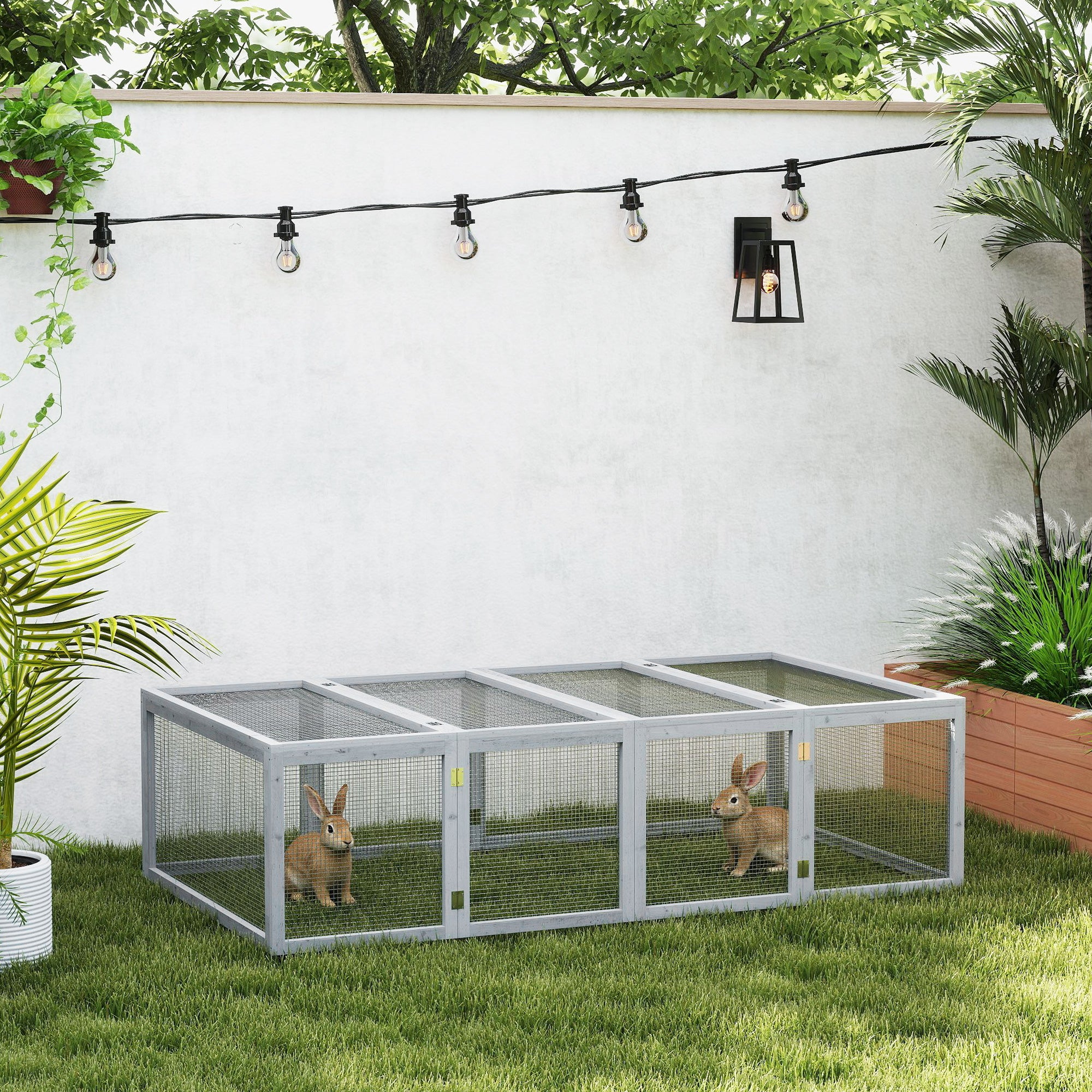 Wooden Rabbit Hutch Cage 6ft with Wire Mesh, Openable Roof, Play Space for Outdoor, Grey