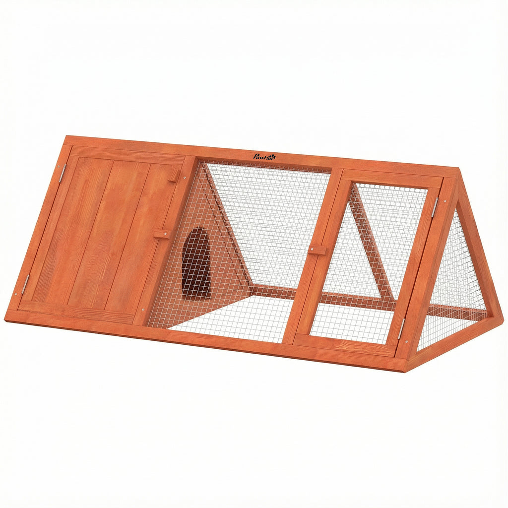 Rabbit Hutch, Wooden Guinea Pig Hutch with Run and Doors, Outdoor Triangle Bunny House for Rabbits,Duck and Chicken