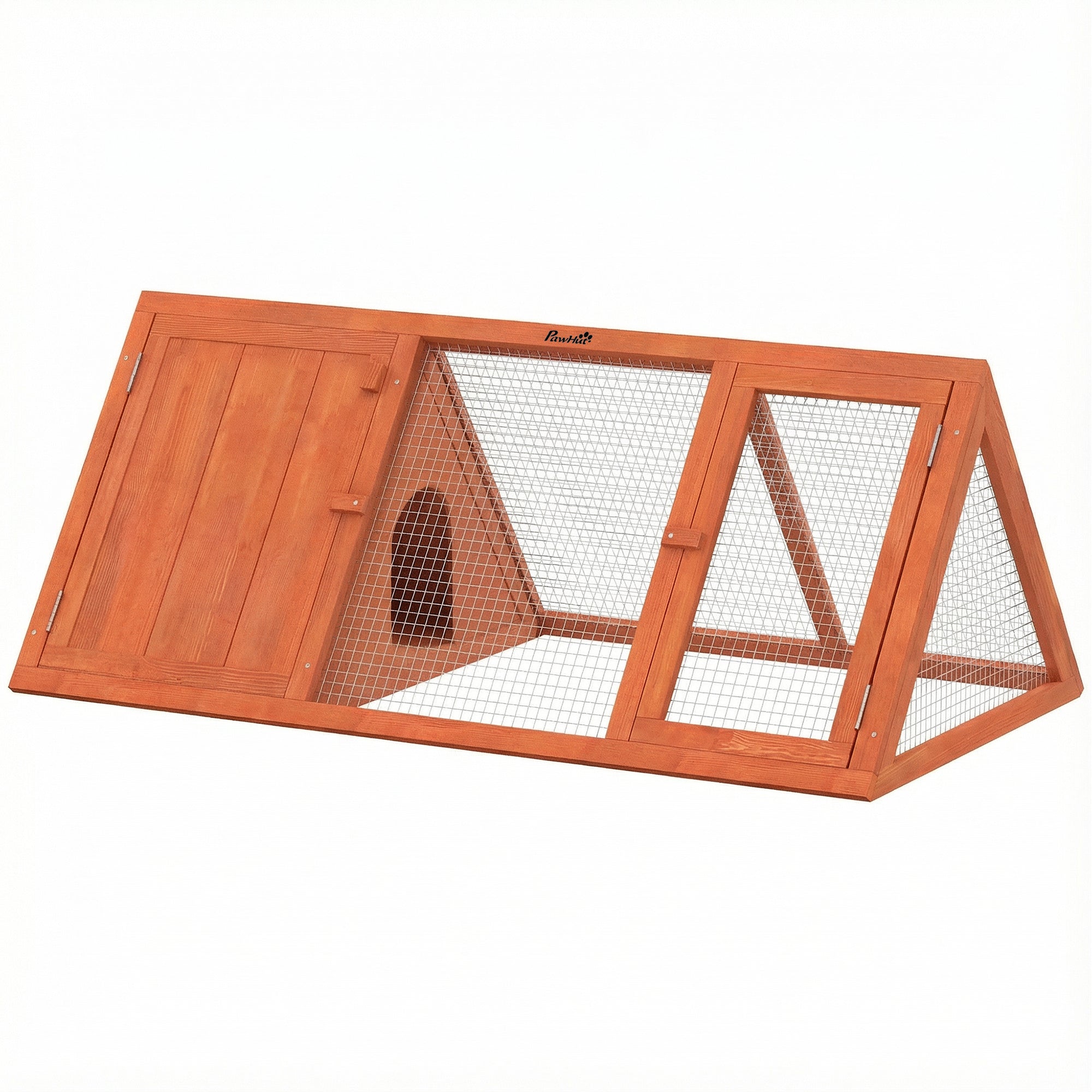 Rabbit Hutch, Wooden Guinea Pig Hutch with Run and Doors, Outdoor Triangle Bunny House for Rabbits,Duck and Chicken