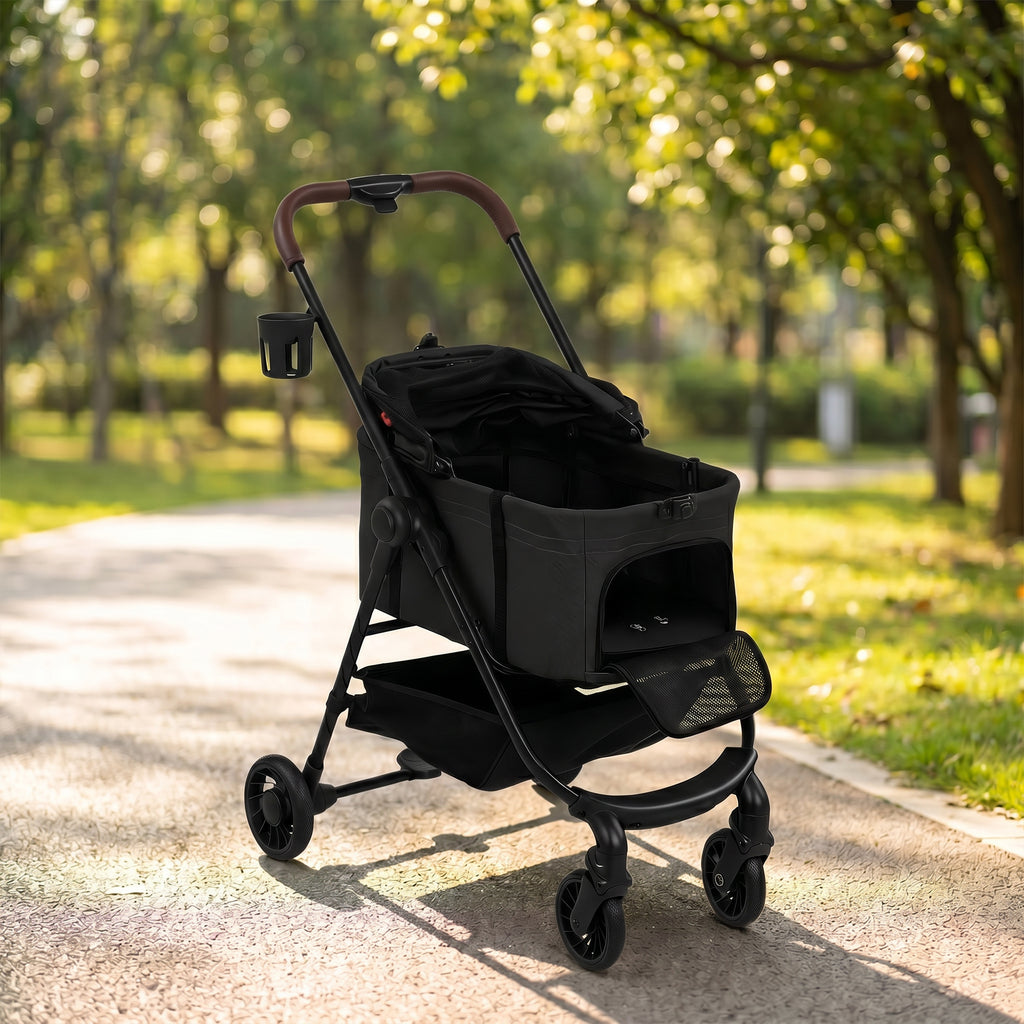 Dog Stroller, 3 in 1 Foldable Pet Stroller for Small Puppy Cat with Detachable Travel Carrier, Storage Basket, Black