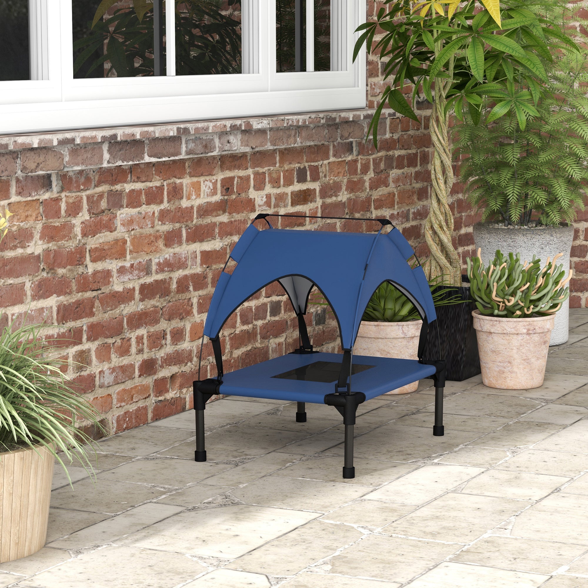 Cooling Raised Pet Bed with Washable Breathable Mesh, for Mini Small Dogs, 61 x 46 x 63cm - Dark Blue