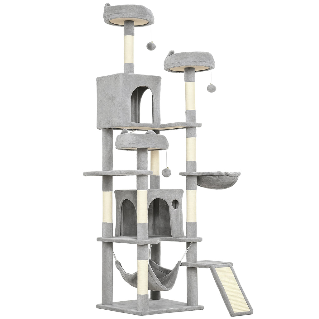 Cat Tree, 192 cm Large Multi-Level Cat Tower for Indoor Kittens with 8 Scratching Posts, 3 Plush Beds, 2 Hammocks
