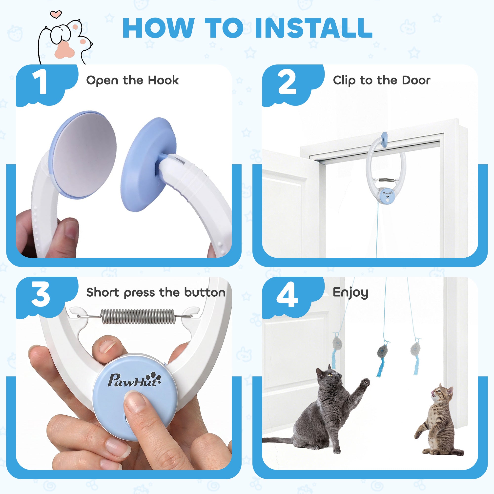 Interactive Cat Toys for Indoor Kittens & Adult, USB Rechargeable Door Hanging Bouncing Mouse Teaser