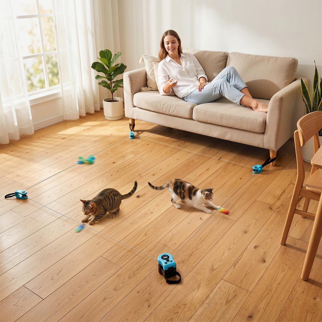 Interactive Cat Toy for Indoor Kittens & Adult with Adjustable Speed, DIY Track & Mouse Sound